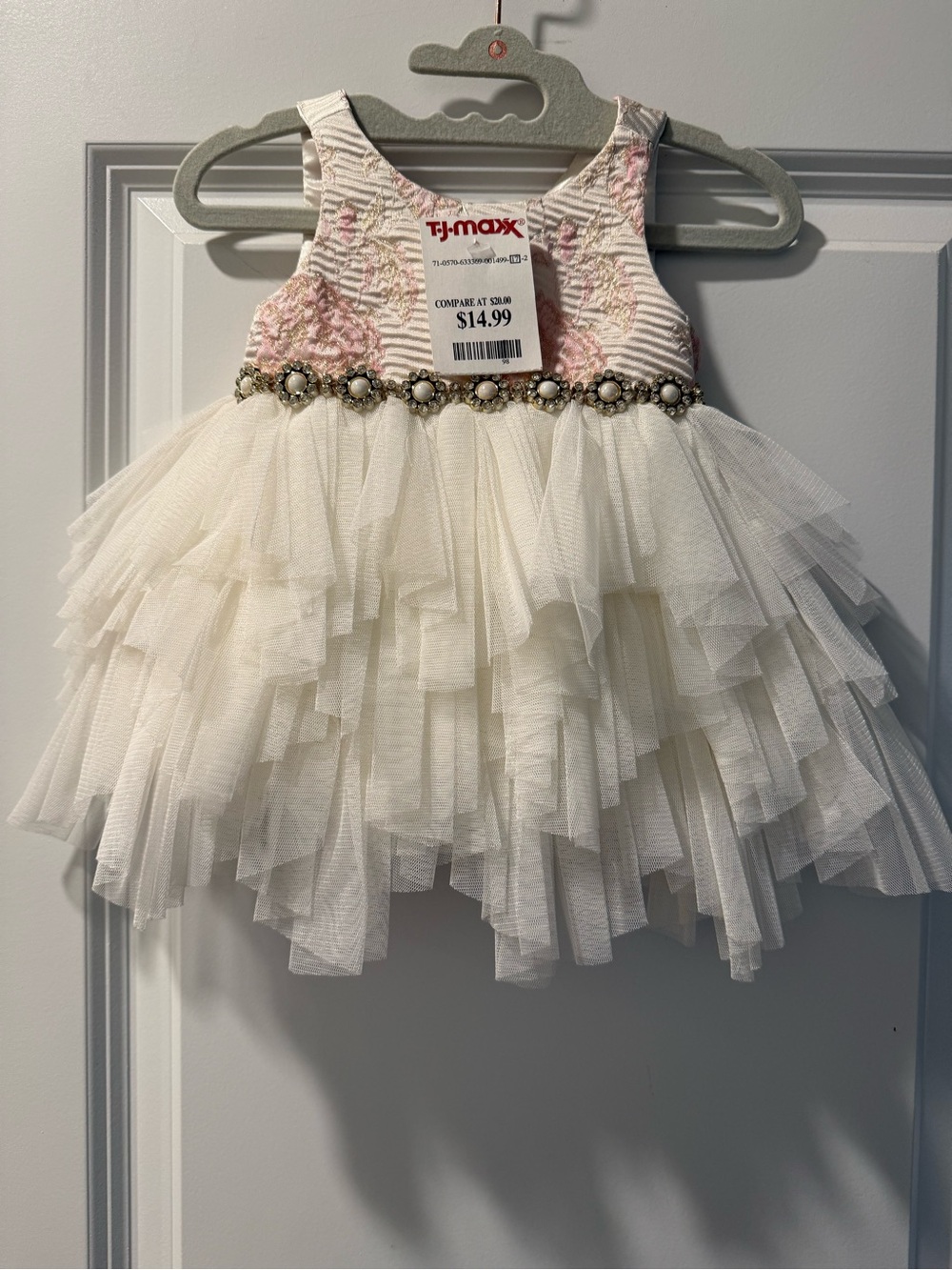 American Princess Ivory Tulle Ruffle Dress with Pink Bodice Floral Accent